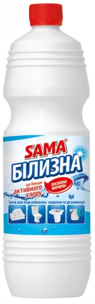 Засіб для відбілювання, чищення та дезінфекції Sama Білизна з активним хлором, 1 л
